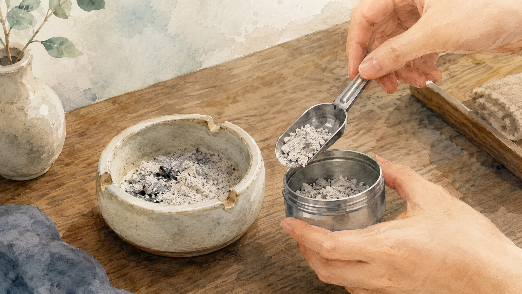 艾灰处理桌面,桌面上有空白清理卡和小铲